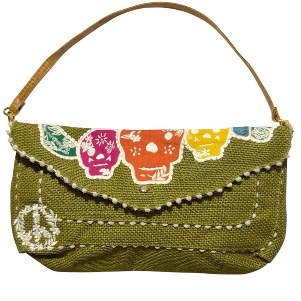 Y2K Sugar Skull Baguette Bag Boho Festival Purse Day of the Dead Vintage - Picture 2 of 8